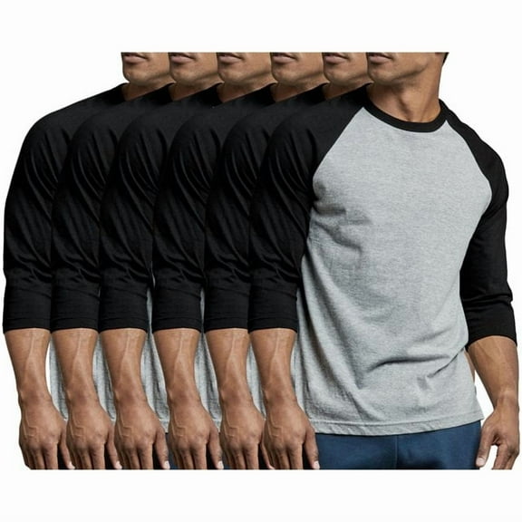 6 Packs of TheLovely Men's 3/4 Sleeve Crew Neck Raglan Jersey Baseball Tee Shirts