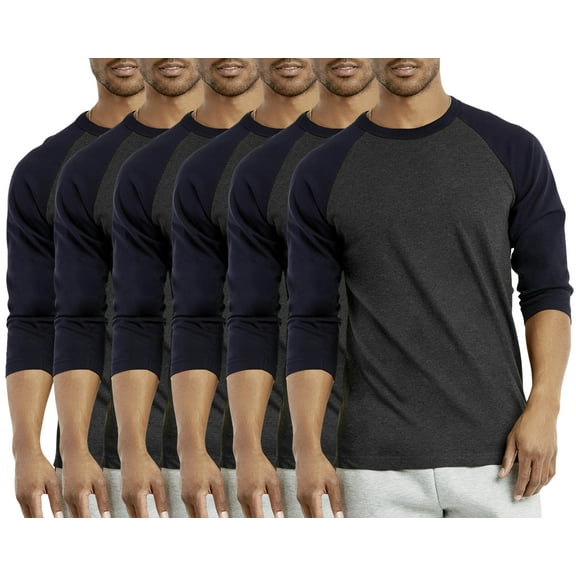 6 Packs of Top Pro Men's 3/4 Sleeve Crew Neck Raglan Jersey Baseball Tee Shirts