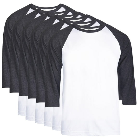 6 Packs of Top Pro Men's 3/4 Sleeve Crew Neck Raglan Jersey Baseball Tee Shirts