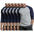 thumbnail image 1 of 6 Packs of Top Pro Men's 3/4 Sleeve Crew Neck Raglan Jersey Baseball Tee Shirts, 1 of 4