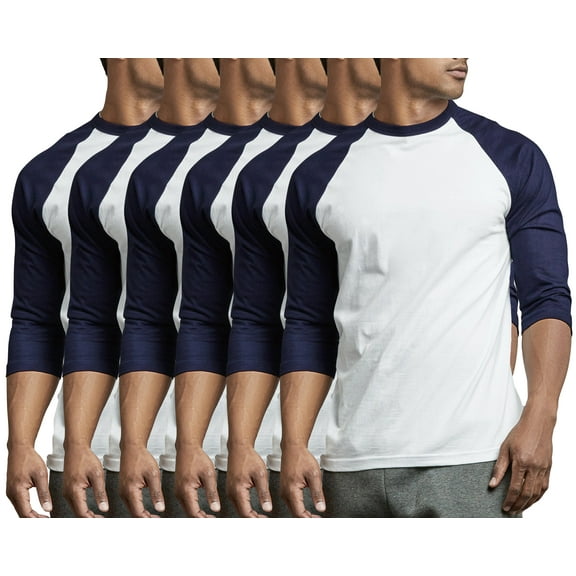 6 Packs of Top Pro Men's 3/4 Sleeve Crew Neck Raglan Jersey Baseball Tee Shirts