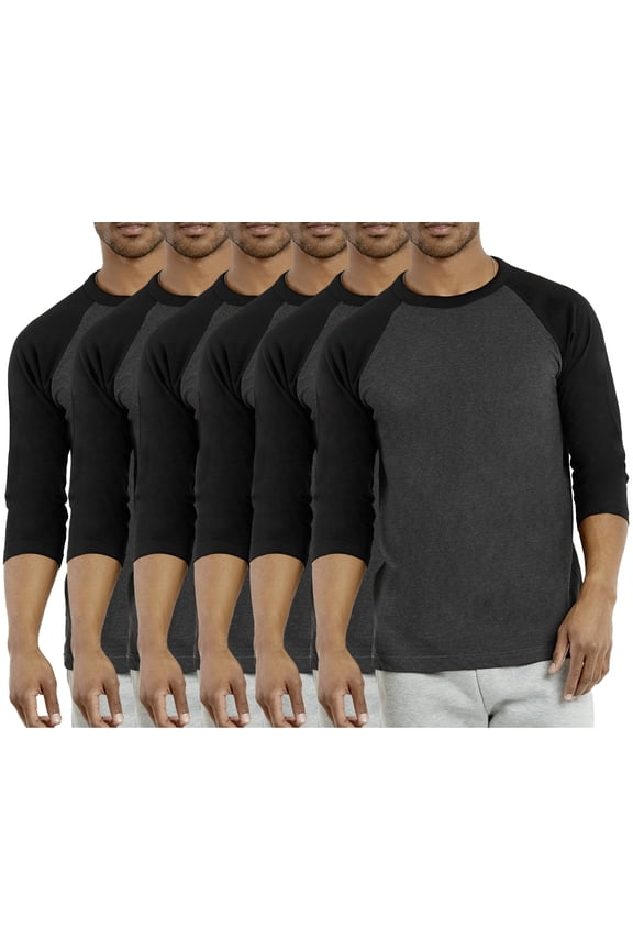 6 Packs of Top Pro Men's 3/4 Sleeve Crew Neck Raglan Jersey Baseball Tee Shirts
