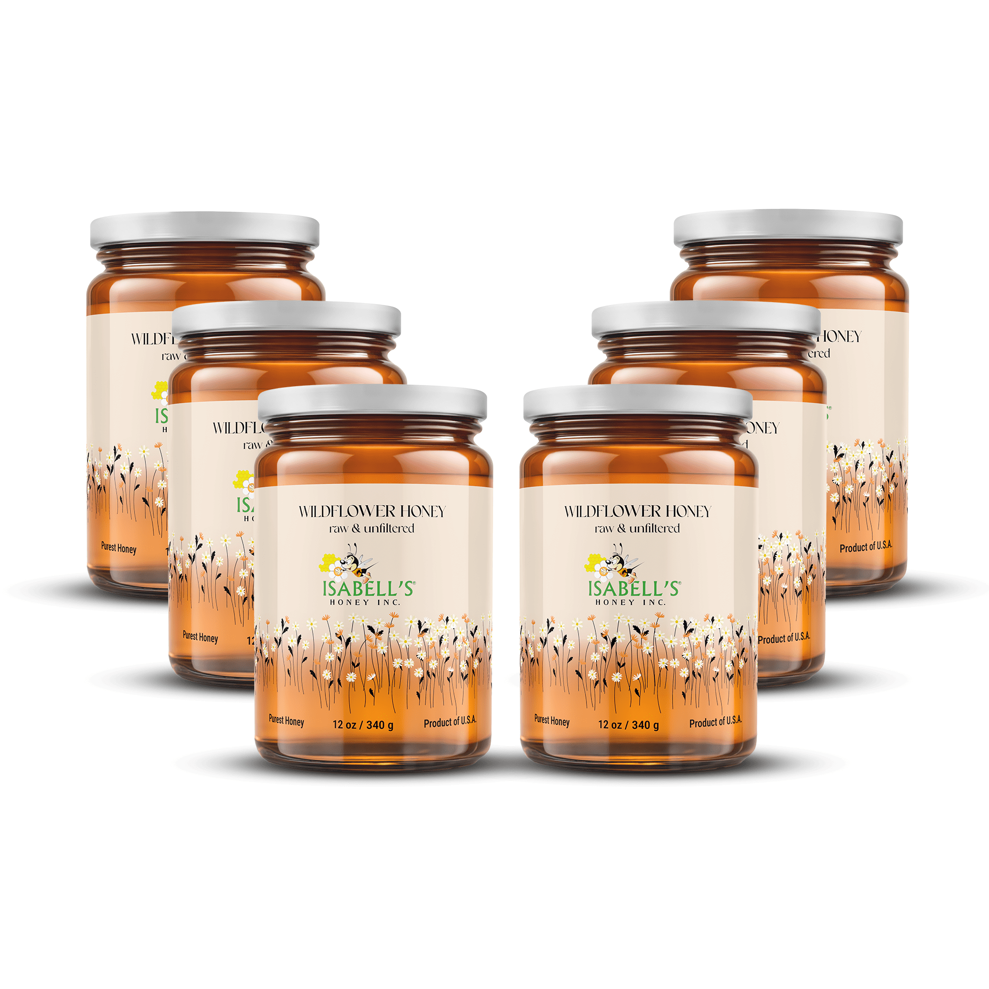 6 Packs of Wildflower Honey - 100% Natural Honey (12 Oz Each)