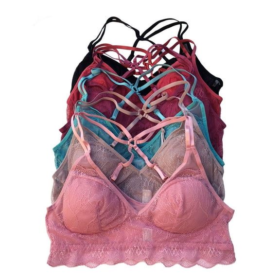 6 Padded Bralettes for Women Sexy, Lace Bralettes for Women Pack of 6, Bandeau Bras for Women Girls L/XL (68729-59R2)