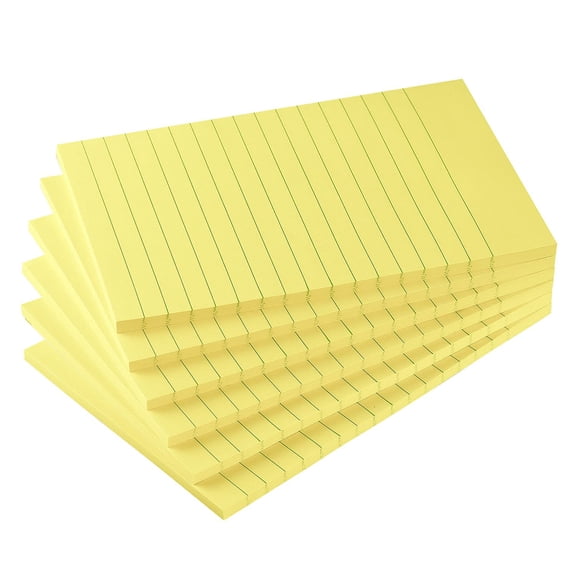 6 Pads Lined Sticky Notes 4x6 Inches Self-Stick Notepads with Lines, 45 Sheets per Pad, Bright Yellow for Office Home