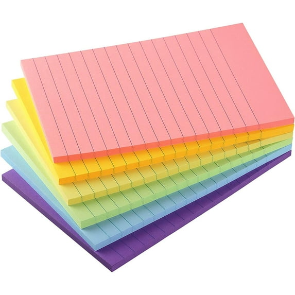 6 Pads Lined Sticky Notes with Lines 4x6 Self-Stick Notes 6 Pastel Color Sticky Notes, 45 Sheets/Pad