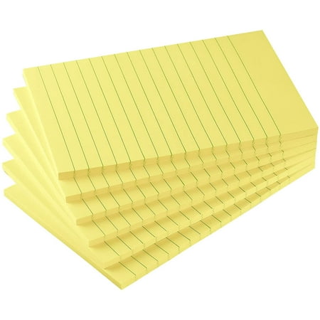 6 Pads Lined Sticky Notes with Lines 6''x4'' Self-Stick Notes Bright Color Sticky Notes, 100 Sheets/Pad (Yellow)