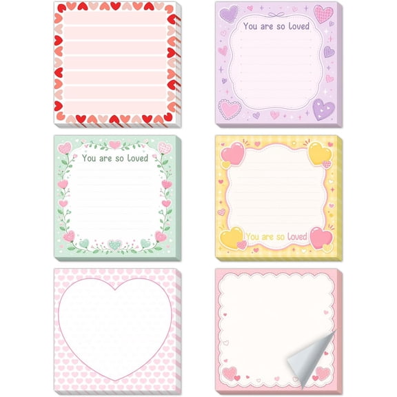 6 Pads Love Sticky Note Pads, Cute Pastel Self Stick Notepads, You are So Loved Post-it Notes, Easy to Post Desk Supplies, Gifts for Women Men Teachers Student Coworkers 3 * 3IN