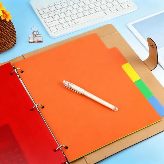 6 Pages Multicolor 3-Hole Binder Dividers with Tabs, Frosted Waterproof Plastic File Organizer Refills, Slanted Pocket Page Inserts for Office & Business Documents