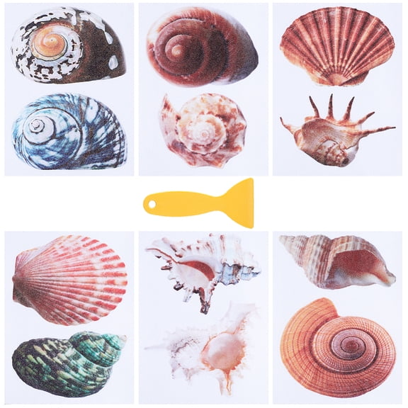 6 Pages Non Slip Bathtub Stickers Bulk Sea Shell Bath Tub Non Slip Stickers with Scraper Plastic Adhesive Ocean Animal Conch Slippery Floor Decal