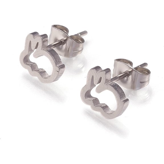6 Pair 304 Stainless Steel Stud Rabbit Earrings Earrings Accessory with Ear Nuts Rabbit Earrings Jewel for Women DIY Necklace Bracelet Earring Jewelry Craft Making 8x9x2mm Pin: 0.8mm