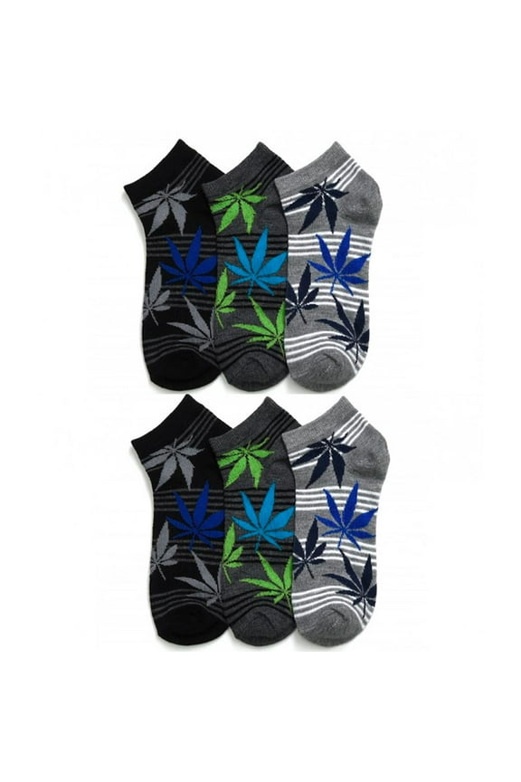 6 Pair Ankle Socks Cannabis Leaf Weed Pot Crew Low Cut Running Mens Women 10-13
