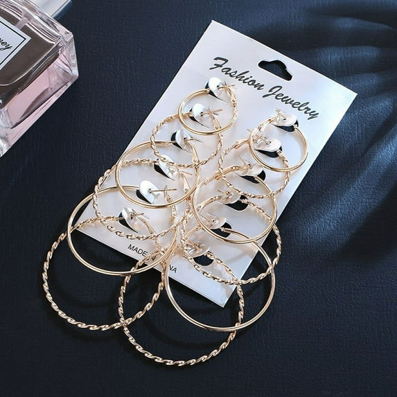 6 Pair Big Silver Color Hoop Earrings Set for Women Large Circle Round Earrings Gold Women's Ear Creoles Loop Classic Jewelry