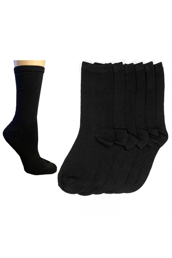 6 Pair Black Knocker Calf Crew Cut Socks Solid Unisex Casual Wear Work Size 9-11