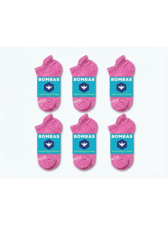 6 Pair Bombas Women's Pink Colors Ankle Sock Size Medium