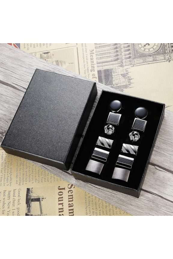 6-Pair Classic Mens Cufflinks for Wedding & Business | Stylish Metal Cufflink Set with Gift Box Packaging