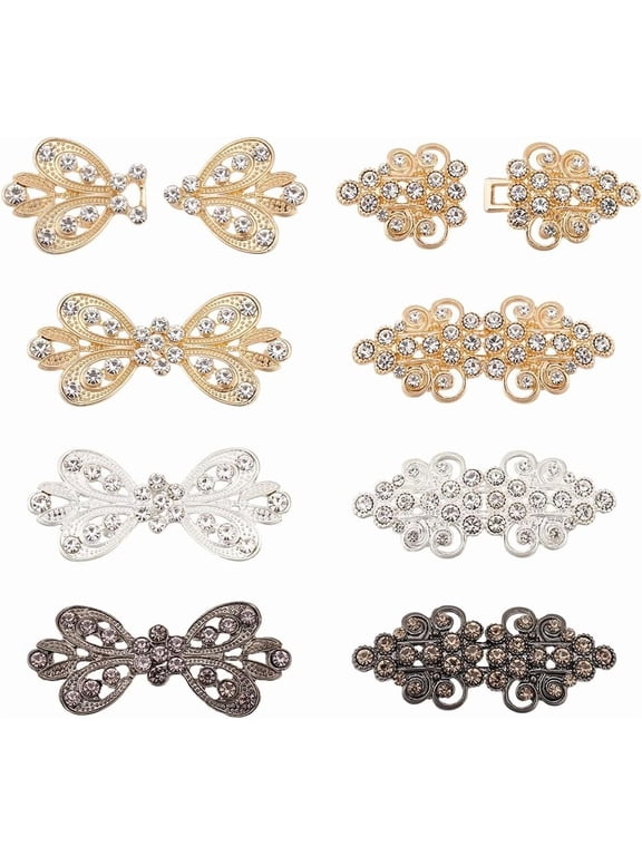 6 Pair Cloak Clasp Fasteners Alloy Rhinestone Snap Lock Clasps Gold/Black/White Bowknot Interlocking Belt Buckle Retro Shawl Sweater Clips Vintage Cardigan Clips DIY