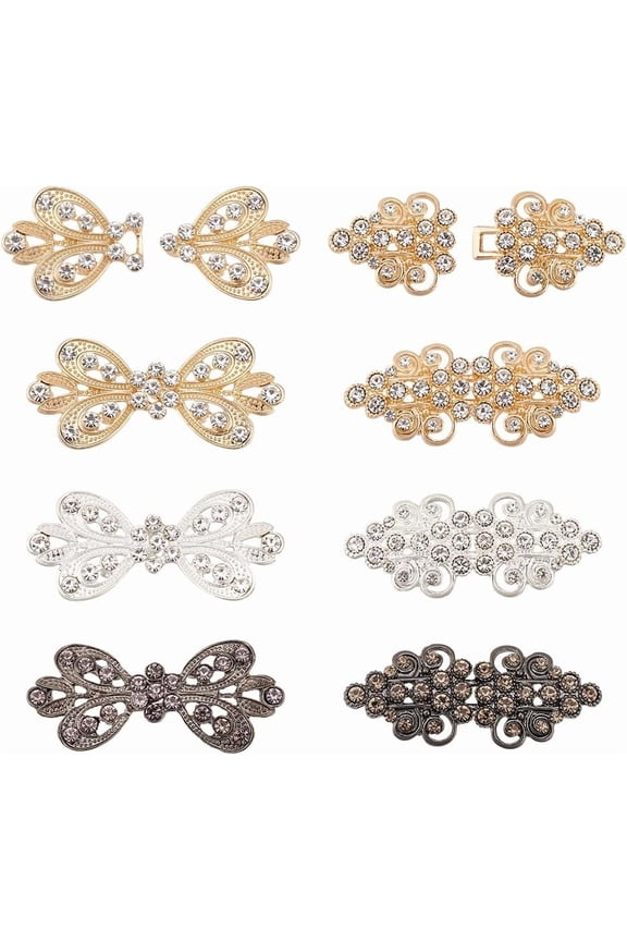 6 Pair Cloak Clasp Fasteners Alloy Rhinestone Snap Lock Clasps Gold/Black/White Bowknot Interlocking Belt Buckle Retro Shawl Sweater Clips Vintage Cardigan Clips DIY