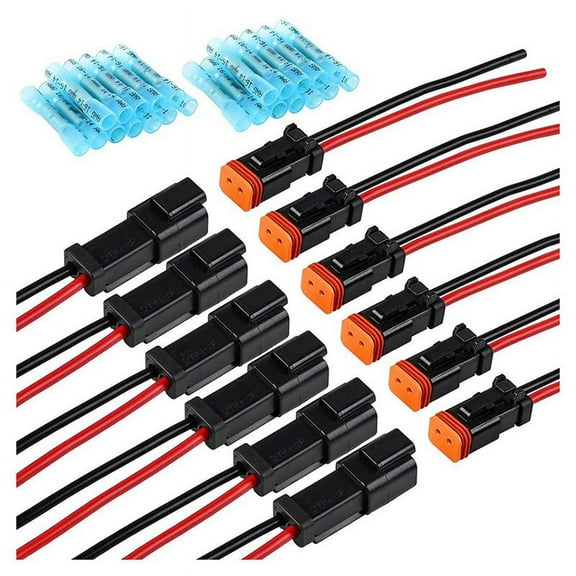 6 Pair DT 2 Pin Pigtail Kit Male Female Connector Adapter Socket Wiring Harness for LED Work Light Bar Accessories