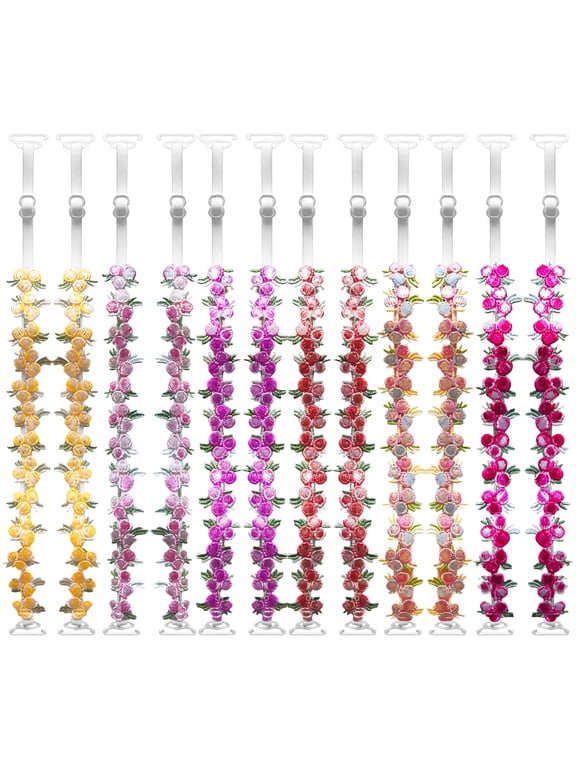6 Pair Embroidered Lace Floral Bra Straps, Adjustable Straps with 0.7 in Hooks, Multi-Color