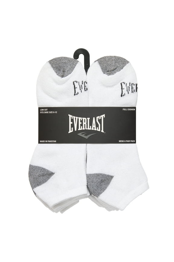 6 Pair Everlast Men's Low Cut Full Cushion Socks- Size 10-13 (White)