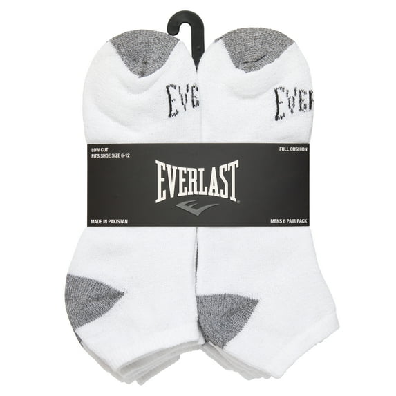 6 Pair Everlast Men's Low Cut Full Cushion Socks- Size 10-13 (White)