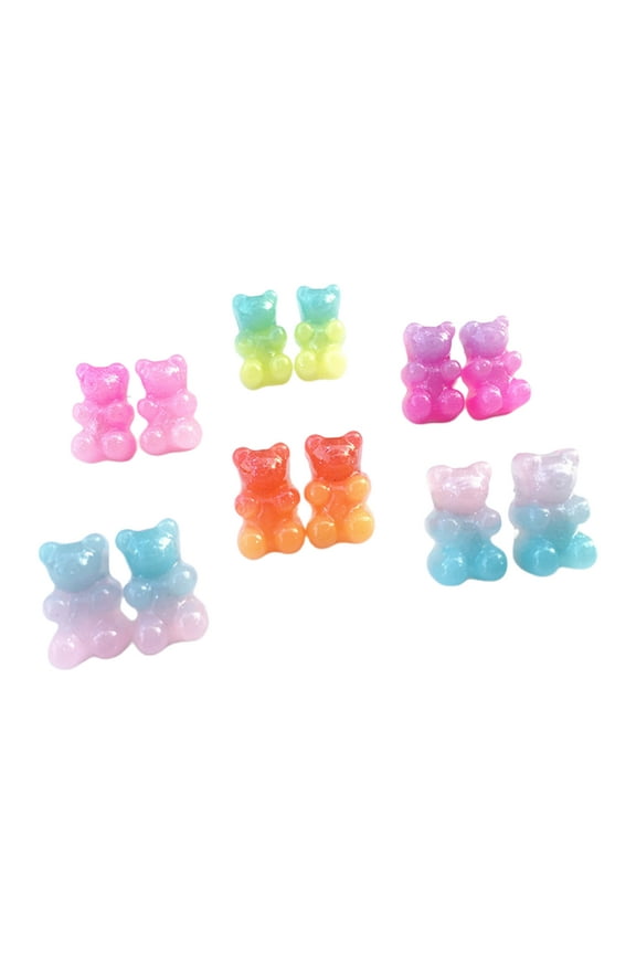 6 Pair Fashion Lovely Candy Color Cartoon Sweet Resin Gummy Bear Earrings Little Charms Ear Studs Women Jewelry Gifts