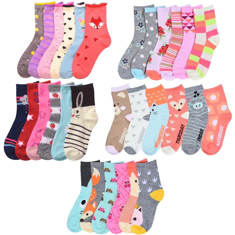 ALLTOPBARGAINS 6 Pair Girls Socks Size 6-8 Crew Low Cut Quarter Kids Novelty Assorted Designs !
