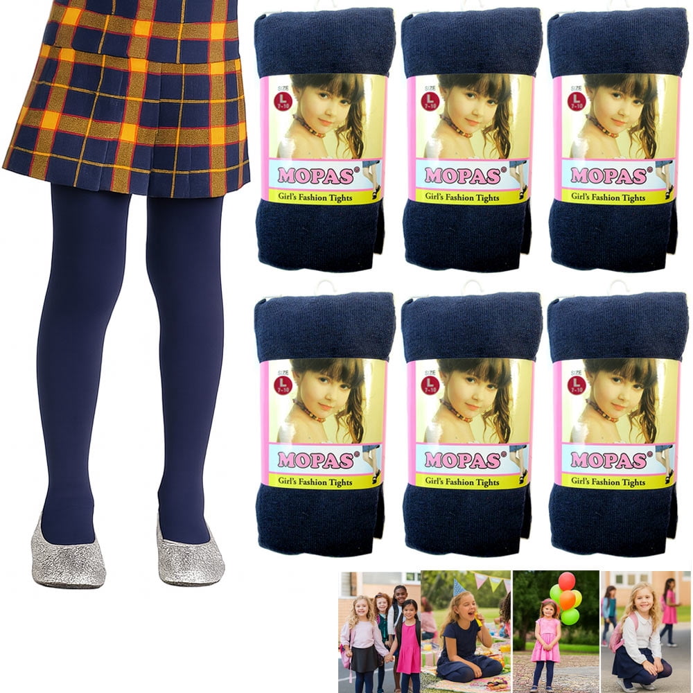6 Pair Girls Tights Footed Dance Stockings Pantyhose Ballet L Size 7-10 Navy