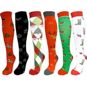6 Pair Graduated Compression Socks for Men and Women Christmas #3, Small/Medium
