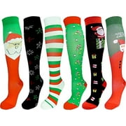 6 Pair Graduated Compression Socks for Men and Women Christmas Set #1, Small/Medium