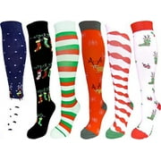 6 Pair Graduated Compression Socks for Men and Women Christmas Set #2, Large/X-Large