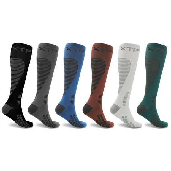 6-Pair Knee High Compression Socks for Men and Women - made for running, athletics, pregnancy and travel