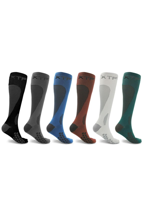 6-Pair Knee High Compression Socks for Men and Women - made for running, athletics, pregnancy and travel