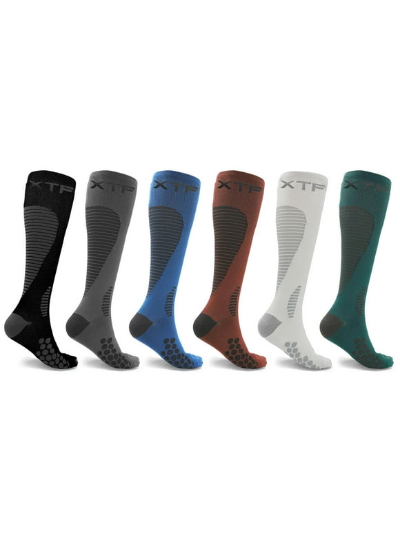 6-Pair Knee High Compression Socks for Men and Women - made for running, athletics, pregnancy and travel