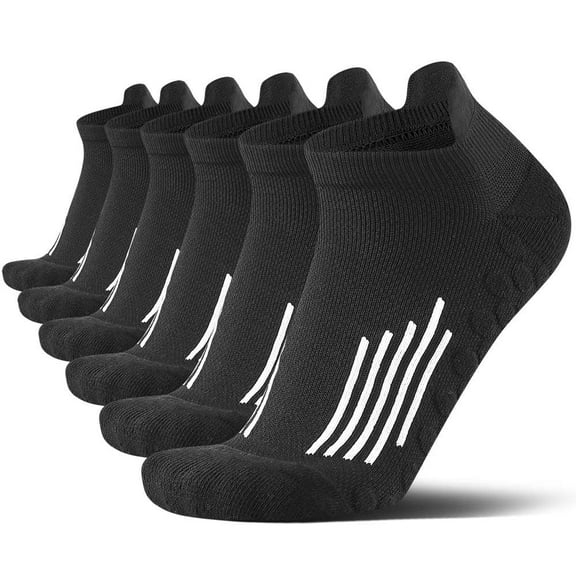 6-Pair Men's Performance Ankle Socks: Moisture-Wicking, Breathable & Non-Slip Grip - Arch Support, High-Stretch & Cushioned For Running, Hiking, Workout (Black/White) Athletic Socks