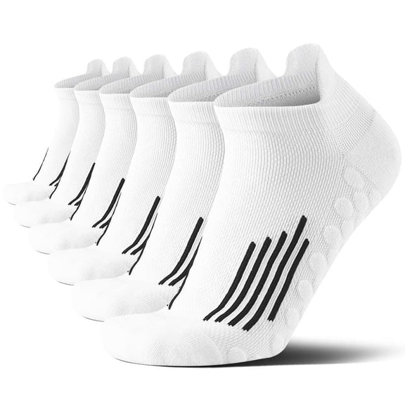 6-Pair Men's Performance Ankle Socks: Moisture-Wicking, Breathable & Non-Slip Grip - Arch Support, High-Stretch & Cushioned For Running, Hiking, Workout (Black/White) Athletic Socks