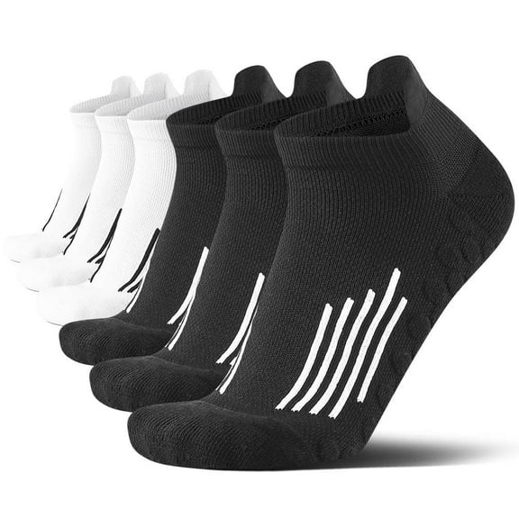 6-Pair Men's Performance Ankle Socks: Moisture-Wicking, Breathable & Non-Slip Grip - Arch Support, High-Stretch & Cushioned For Running, Hiking, Workout (Black/White) Athletic Socks