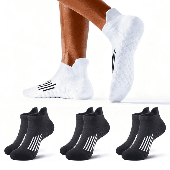 Mqamex 6 Pairs Men's Athletic Ankle Socks, Cushioned Short Socks With Arch Support,Size 6.5-9.5(Black/White)