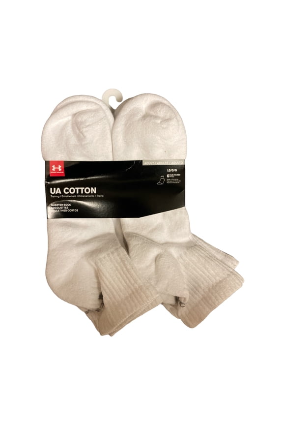 6 Pair Mens Under Armour Cotton Quarter Socks (White/Misty Grey, Medium)
