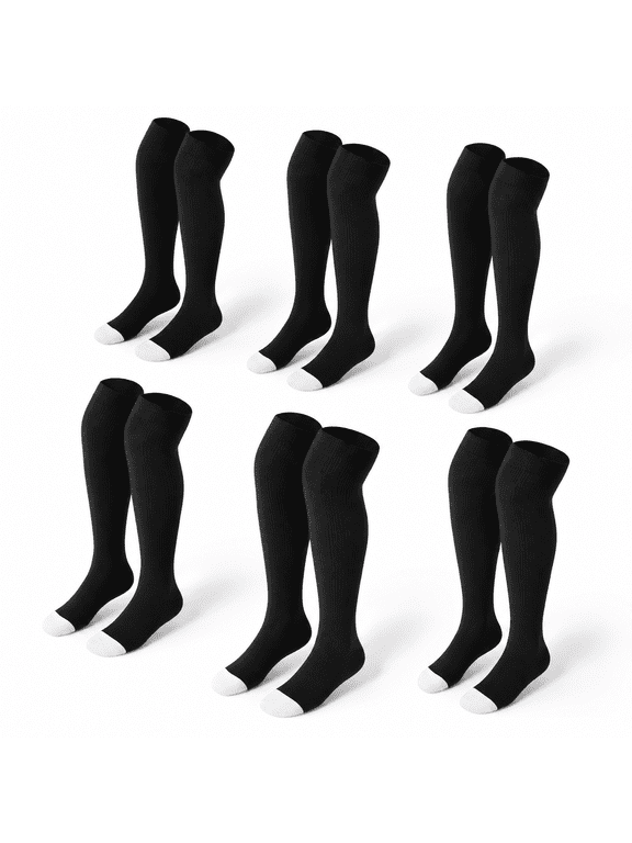 6 Pair Over-The- Athletic Socks, Black Medium, For Sports And Everyday Wear