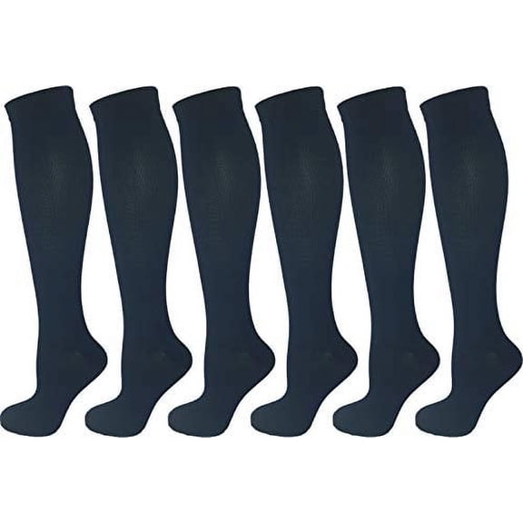 6 Pair Pack Ladies Compression Socks (Large/X-Large, All Navy Blue)
