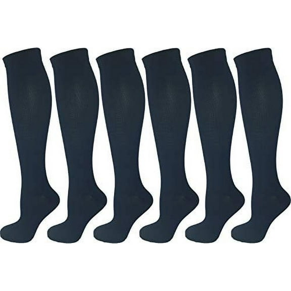 6 Pair Pack Ladies Compression Socks (Small/Medium, All Navy Blue)