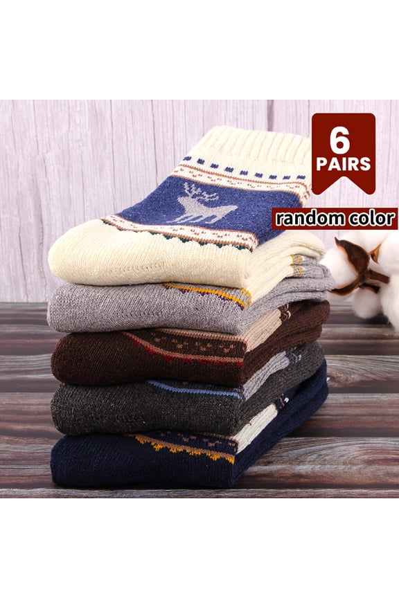 6-Pair Pack Men's Warm Winter Mid-Calf Socks - Thick fleece lining, warm and comfortable, animal print, hand wash only, winter socks, knit socks, thick socks