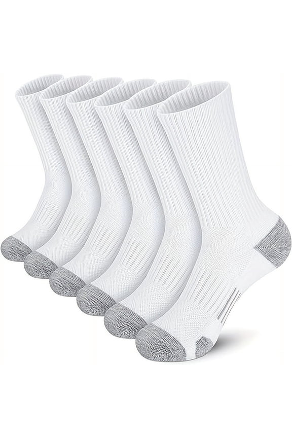 6-Pair Pack Mens Solid Crew Socks - Moisture-Wicking, Arch Support, Comfortable for All Seasons & Basketball - Lightweight, Durable, Casual Style