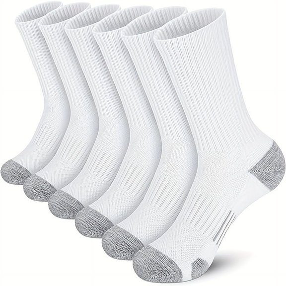 6-Pair Pack Mens Solid Crew Socks - Moisture-Wicking, Arch Support, Comfortable for All Seasons & Basketball - Lightweight, Durable, Casual Style