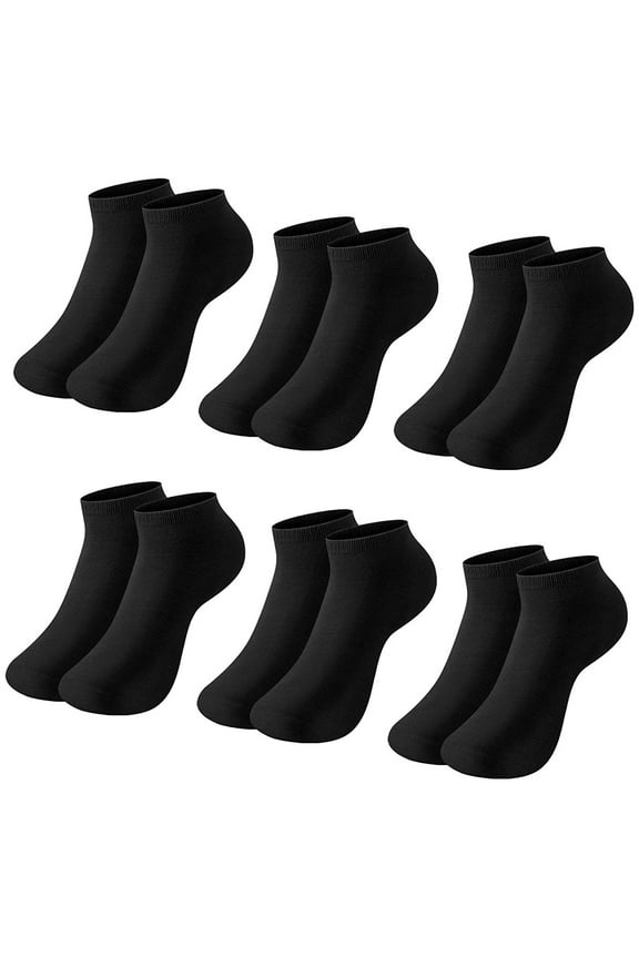 6-Pair Pack Unisex Cotton Linen Crew Socks, Breathable Solid Color Casual Socks for Sensitive Skin and Natural Comfort, Black, One Size