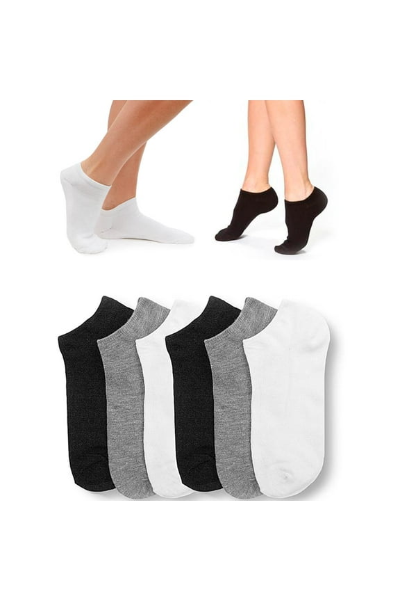 6 Pair Women Ankle Socks Low Cut  Fit Crew Size 9-11 Sport Black White Grey