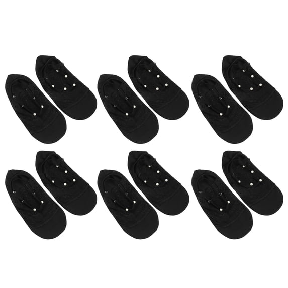 6 Pair Women Lace Socks Anti-Slip Breathable Sheer Ankle Socks Nylon Cotton Black
