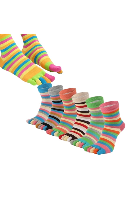 6-Pair Womens Toe Socks, Coolmax Fiber Quick-Dry No-Slip Grip, Light Cushion Sports Socks for Gym Workout, 4-Season Comfort